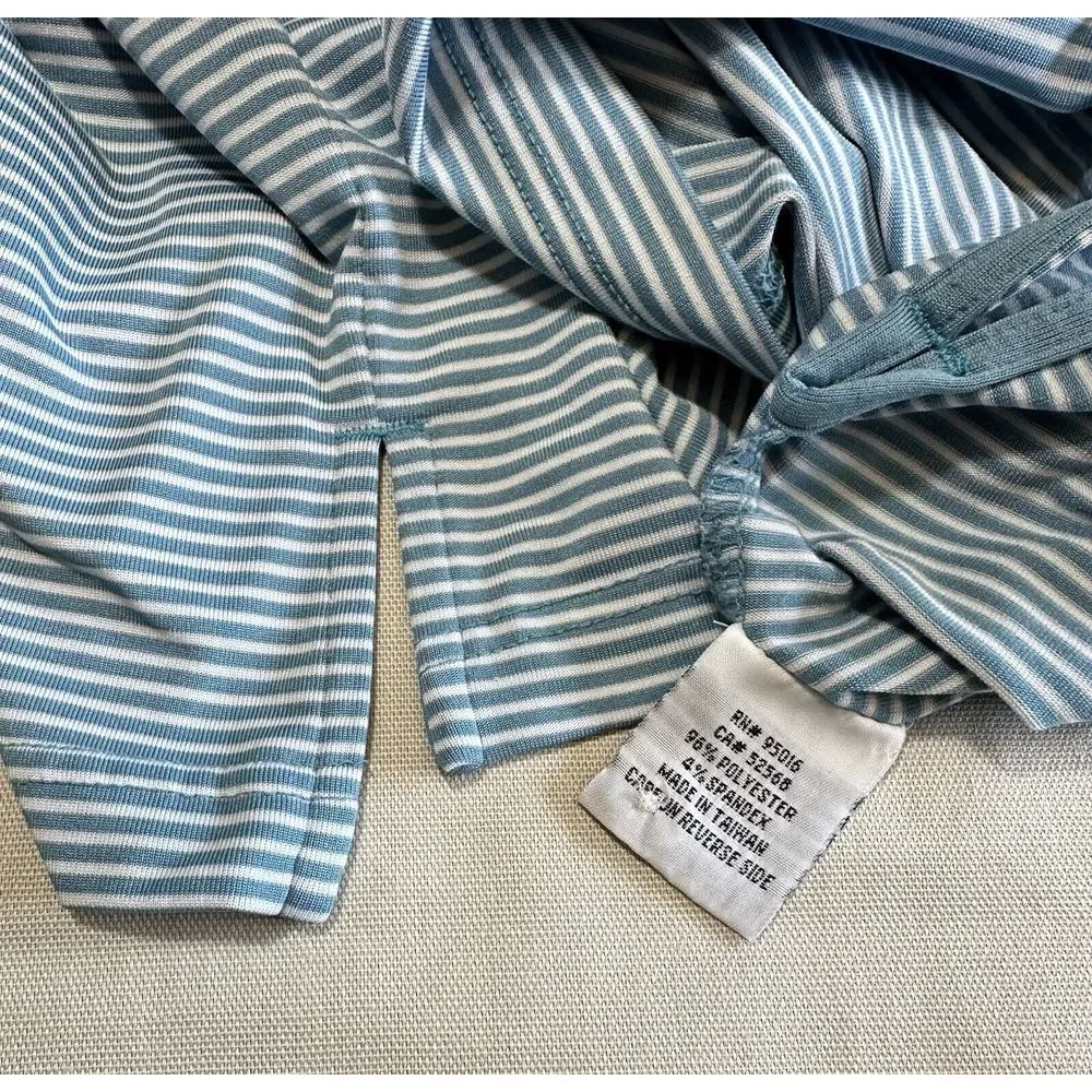 STRAIGHT DOWN Mens Golf Polo Shirt BLUE White Striped Short Sleeve Stretch L